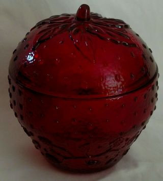 Longaberger Glass Ruby Red Strawberry Jam Jar Collectors Club Candy Dish