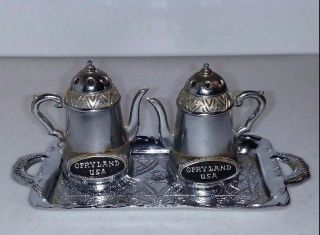 Opryland Salt And Pepper Shakers With Tray,  Tea Pot Style,  Vintage,  Dolly Parton