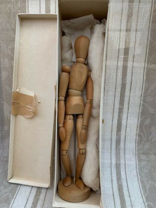 Vintage Mid Century Wood Jointed Artist Model Mannequin W.  Grumbacher Figure 12 "