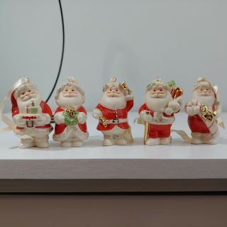 Glass Xmas Ornament Tree Holiday Lenox Standabouts Santa Set Of 5 6339428