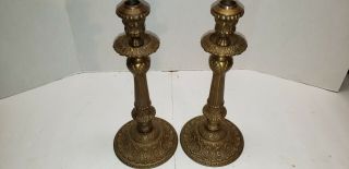 Pair Vintage Solid Brass Candle Stick Holders 13 " Tall Base Is 6 " (1)