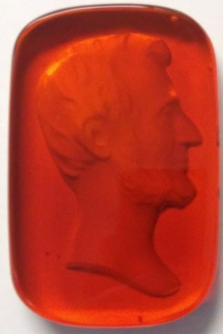 Vintage Fostoria Abraham Lincoln Silhouette Red Paper Weight 4 1/2 X 2 3/4 X 1/2