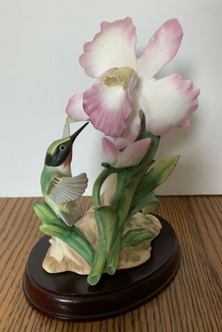 Masterpiece By Homco Bone China Hummingbird With Orchid On Base Figurine 1985