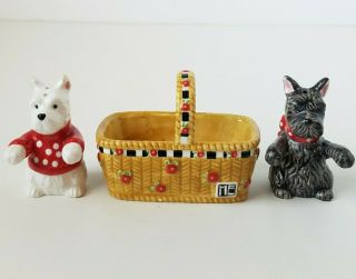 Mary Engelbreit Scottie Dogs in Basket Salt and Pepper Shakers Set 2
