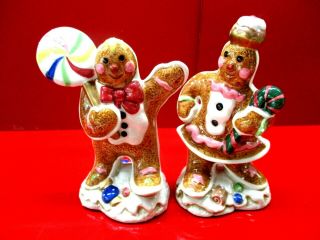 Fitz And Floyd Candy Lane Express Christmas Gingerbread Salt & Pepper Shakers