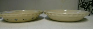 Set Of 2 Longaberger Pottery Pie Plates Blue And Ivory Woven Traditions