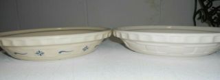Set of 2 Longaberger Pottery pie plates blue and ivory woven traditions 2