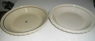 Set of 2 Longaberger Pottery pie plates blue and ivory woven traditions 3