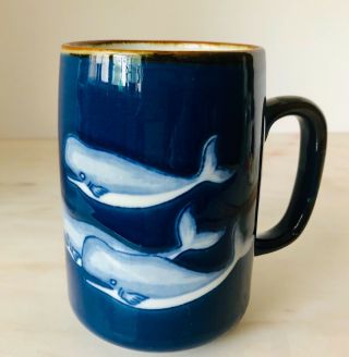 Vintage Otagiri Navy Embossed Whales 5” Coffee Cup Mug