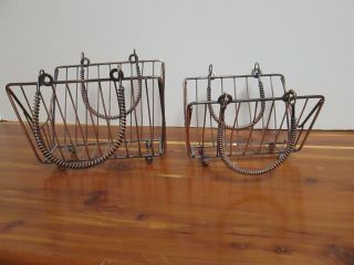 2 Vintage Metal Brass Wire Baskets With Coiled Handles