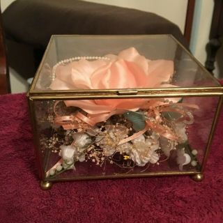 Glass & Brass Trinket Box With Feet And Flowers