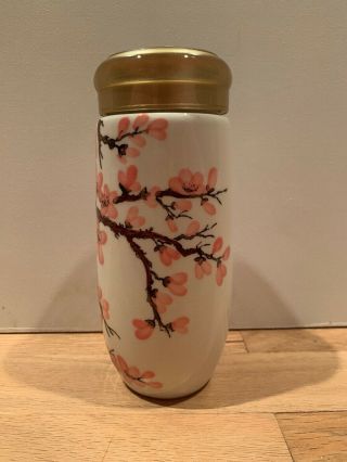 Teavana Sakura Allure Stoneware Tumbler Diffuser Cherry Blossom Tea Coffee Mug