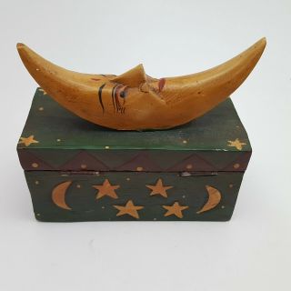 Man In The Moon Wooden Trinket Box Made In Indonesia