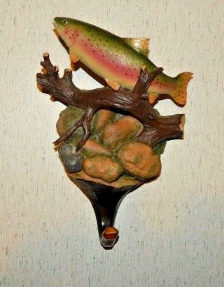 Rainbow Trout Wall Decor Coat Hook Metal & Resin 9 " X 7 " Man Cave Or Camp