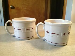 Longaberger Woven Traditions Red Soup Mugs - Set Of 2 - 4 1/2 " Round (16 Oz. )