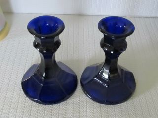 Two Vintage Cobalt Blue Glass Candlestick Candle Holder