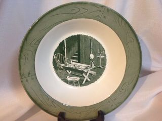 Currier And Ives Large Green Bowl 10 "
