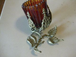 VINTAGE CAST METAL VOTIVE CANDLE HOLDER FLOWER AND LEAVES CHURCH RELIGIOUS 2