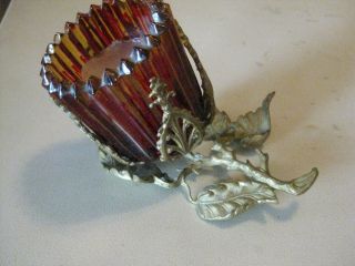 VINTAGE CAST METAL VOTIVE CANDLE HOLDER FLOWER AND LEAVES CHURCH RELIGIOUS 3