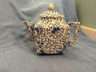 Takahashi Japanese Porcelain Phoenix Birds Blue & White Teapot Tea Pot Euc