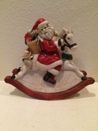 Vintage Santa On Rocking Horse W/ Holiday Presents Music Box Figurine 8 " X 71/2 "