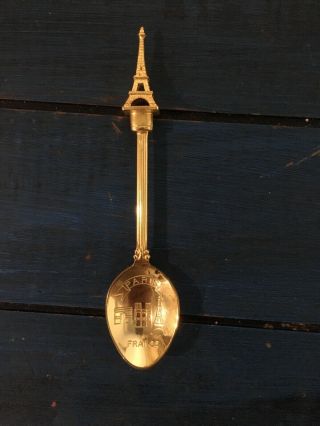 Vintage Paris Eiffel Tower Gold Souvenir Spoon