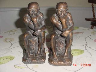 Vintage Morwal Ind.  Inc.  " The Thinker " Bronze - Toned Chalkware Bookends
