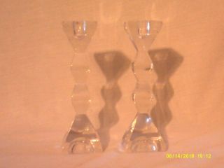 Lenox Crystal Glass Pair (2) Taper Candle Holders Modern Style 71/2 " Tall