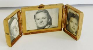 Vintage 3 - Photo Picture Folding Metal Frame Travel Case Tri - Fold Mcm