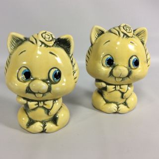 Cat Kitten Salt And Pepper Shakers Vintage Japan Giftcraft Yellow Cute Kitschy
