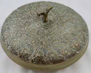 Vintage Heavy Brass Round Trinket Box With Removable Handled Lid Lovey Patina