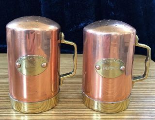 Vintage French Pour La Table Copper And Brass Salt And Pepper Shakers