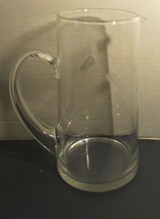 Vintage Clear Glass Pitcher Etched Wheat Design Holds 1.  75 Quarts (7 Cups) Euc