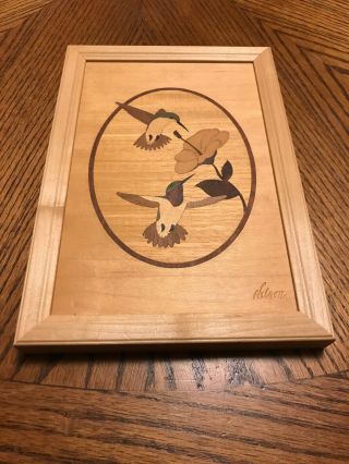 Hudson River Marquetry Inlay “hummingbird Duet”wood Picture Jeffrey Nelson