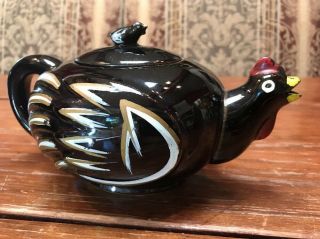 Vintage Chicken Teapot,  Glazed Ceramic 1950 