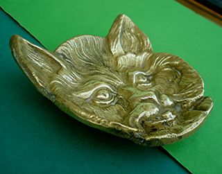 Vintage Heavy Brass Cat Plate Dish For Trinkets Jewellery,  Key Tray