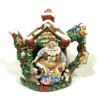 Christmas Fitz And Floyd Santas Workshop Classics Teapot Ceramic Handpainted