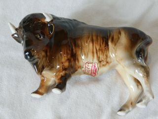 Vintage Ucagco Japan Ceramic Bison Buffalo Figurine 4 X 2 3/4 In Label