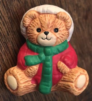 1984 lucy and me Christmas Sitting Baby Bear Figurine Winter Holiday Red Green 2