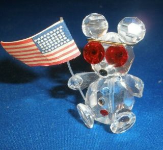 Swarovski 4th Of July Crystal Figurine Teddy Bear W/ Usa Flag & Red Sunglasses