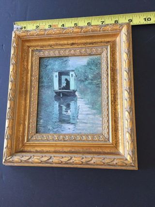 Vintage Small Framed Picture Of Claude Monet " House Boat "