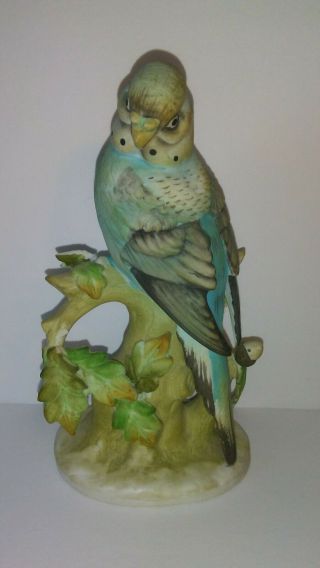 Vintage Lefton China Blue Parakeet Bird Ceramic Figurine