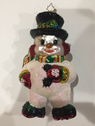 Christopher Radko Snowman Ornament Handblown Glass Glitter Christmas Decor