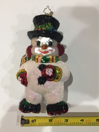 Christopher Radko Snowman Ornament Handblown Glass Glitter Christmas Decor 5