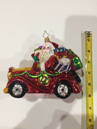 Christopher Radko Santa Car Sleigh Ornament Handblown Glass Glitter Christmas 4