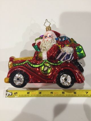 Christopher Radko Santa Car Sleigh Ornament Handblown Glass Glitter Christmas 5