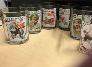 Vintage Norman Rockwell " Saturday Evening Post " Drinking Glasses Set Of 6