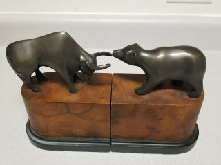 Vintage Wall Street Stock Market Bull And Bear Brass Bookends