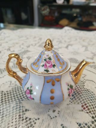Vintage Mini Tea Pot Rose Motif Blue & White