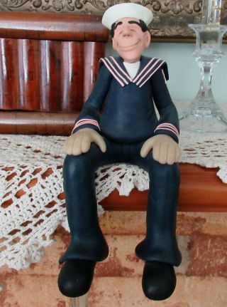 D.  Manning Polymer Clay Shelf Sitter Happy Face Sailor Figurine In Navy Uniform
